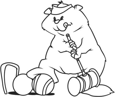 Groundhog Playing Golf  Coloring Page